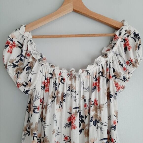 AMERICAN EAGLE | Off Shoulder Smocked Blouse Pin Striped Top Sz M - Picture 7 of 12